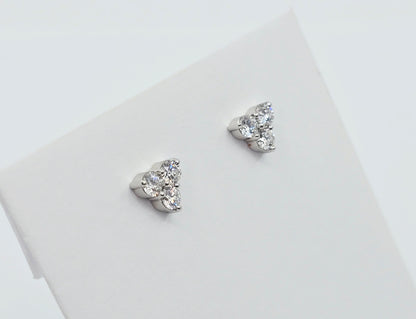 14K White Gold Three Stone Cluster Diamond Stud Earrings