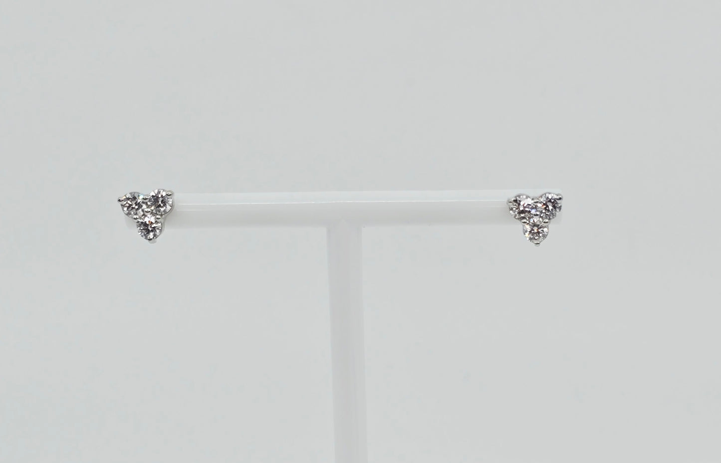 14K White Gold Three Stone Cluster Diamond Stud Earrings
