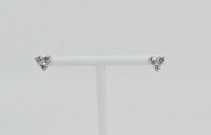 14K White Gold Three Stone Cluster Diamond Stud Earrings