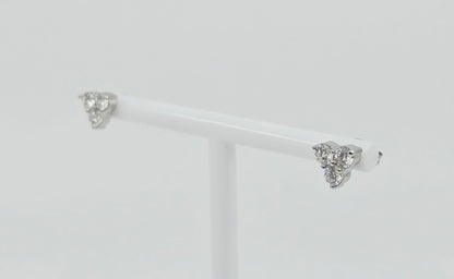 14K White Gold Three Stone Cluster Diamond Stud Earrings