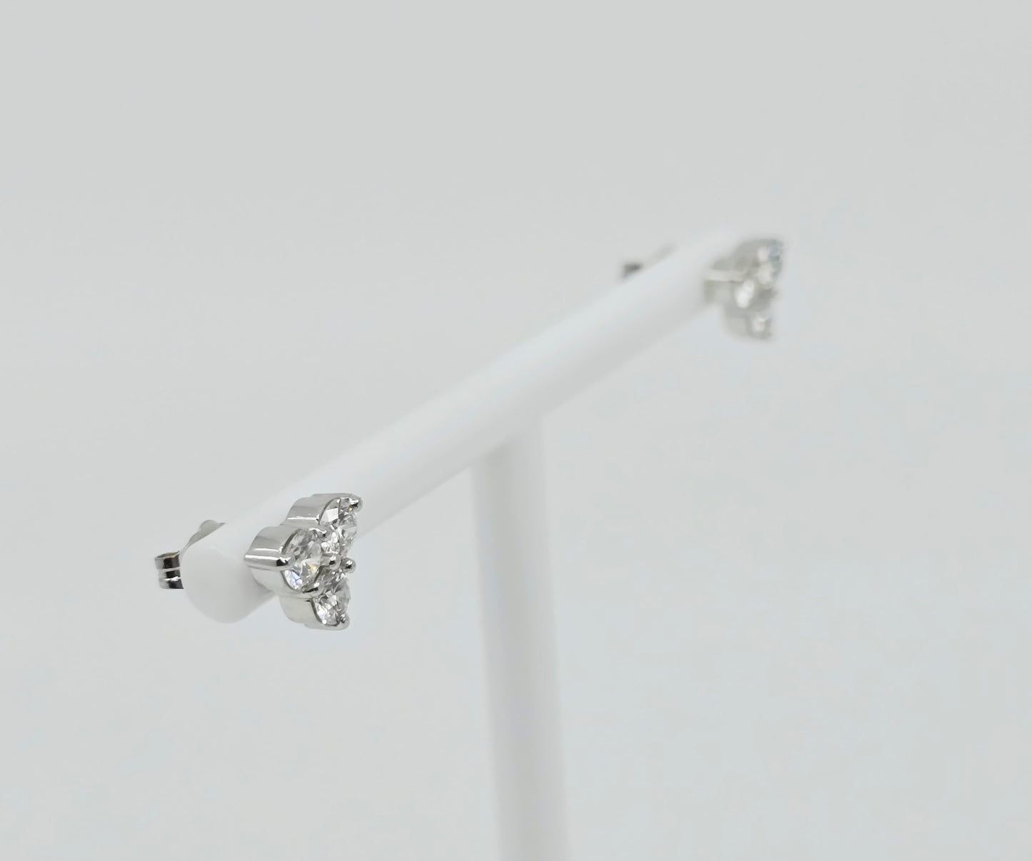 14K White Gold Three Stone Cluster Diamond Stud Earrings