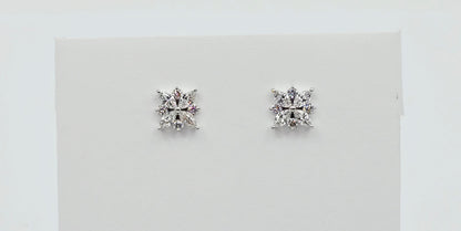 14K White Gold Marquise & Round Diamond Flower Stud Earrings