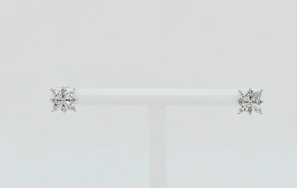 14K White Gold Marquise & Round Diamond Flower Stud Earrings