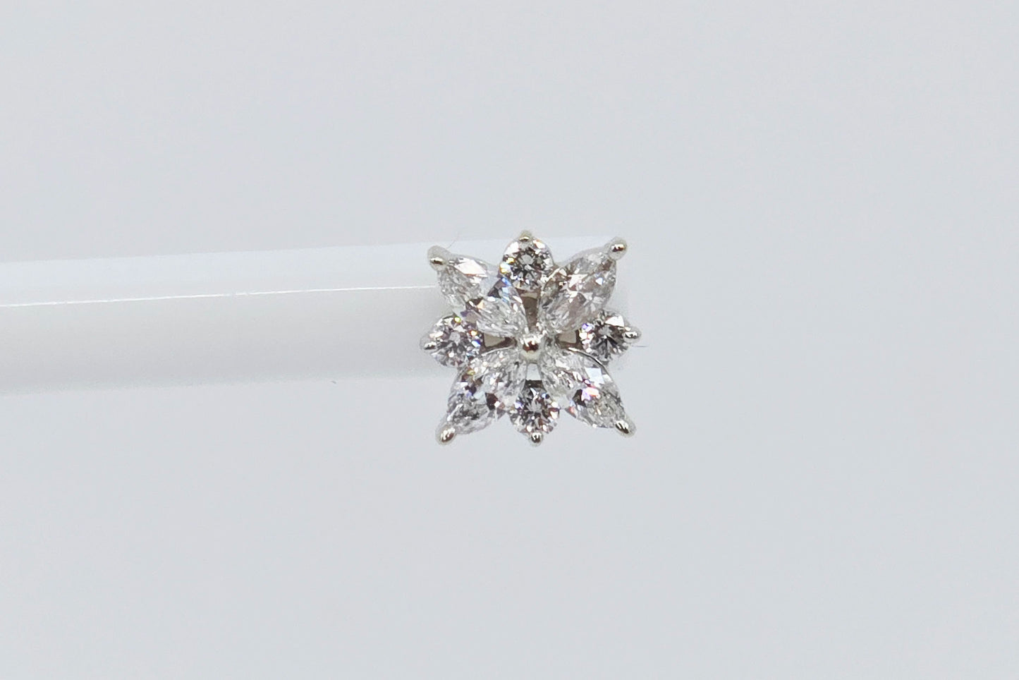 14K White Gold Marquise & Round Diamond Flower Stud Earrings