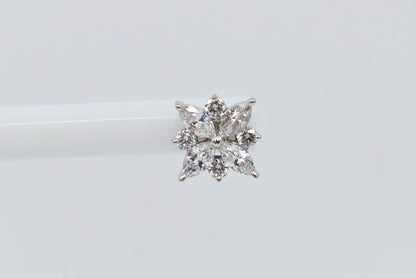 14K White Gold Marquise & Round Diamond Flower Stud Earrings