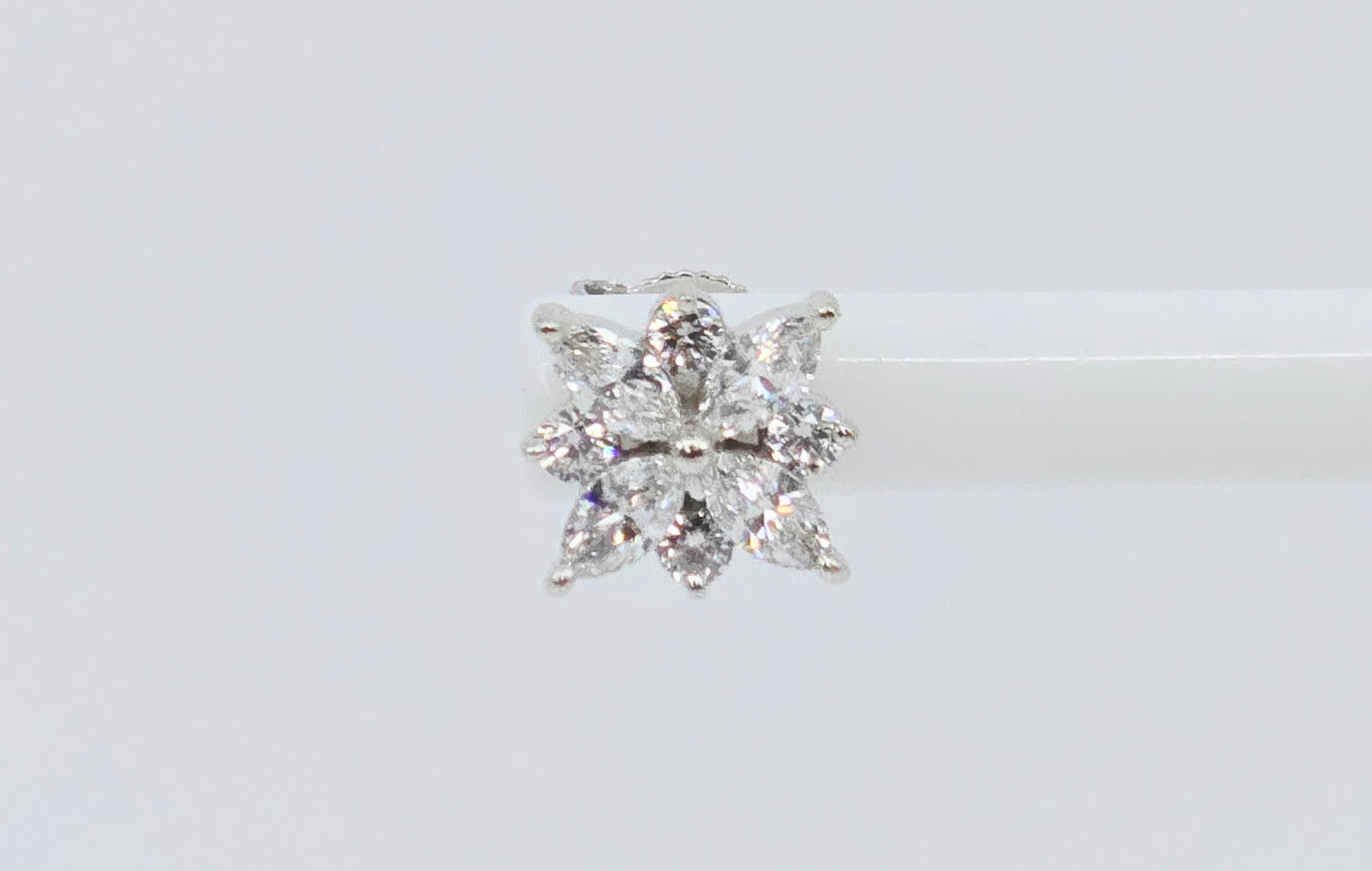 14K White Gold Marquise & Round Diamond Flower Stud Earrings