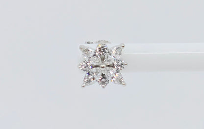 14K White Gold Marquise & Round Diamond Flower Stud Earrings