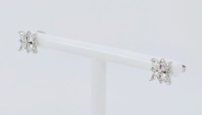 14K White Gold Marquise & Round Diamond Flower Stud Earrings