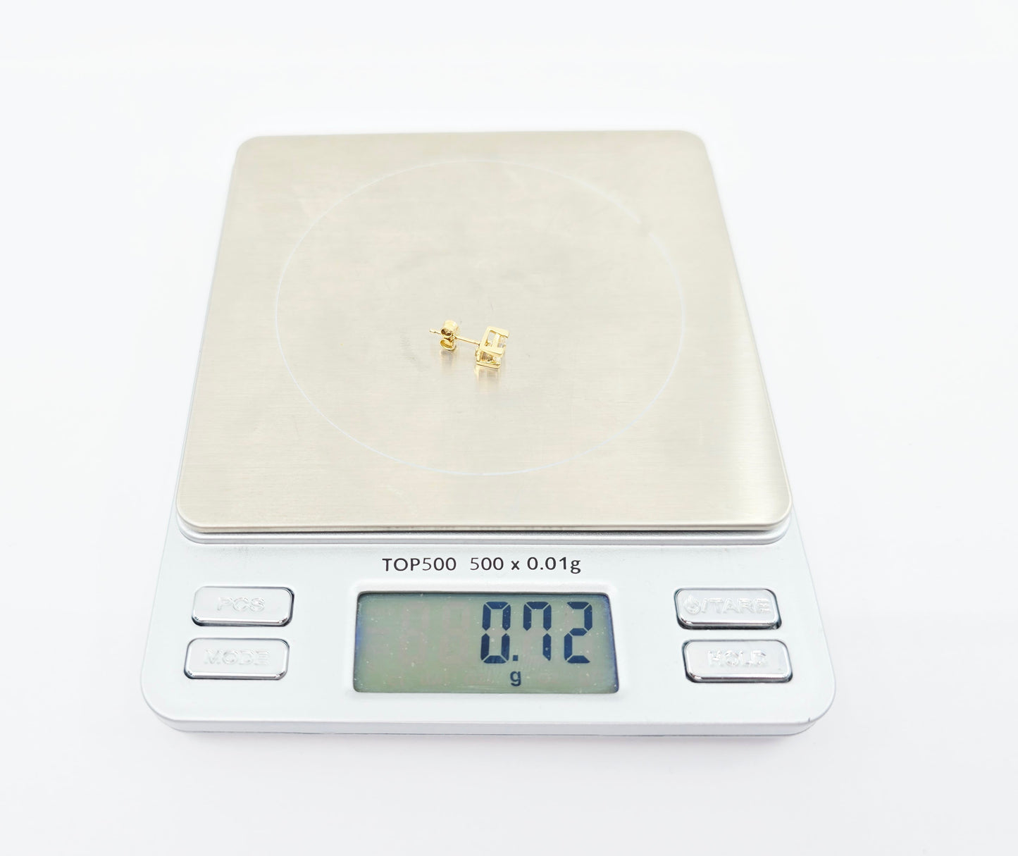 18K Yellow Gold Single Princess Cut White Diamond Stud Earring