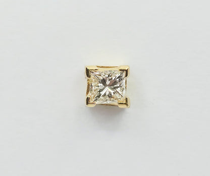 18K Yellow Gold Single Princess Cut White Diamond Stud Earring