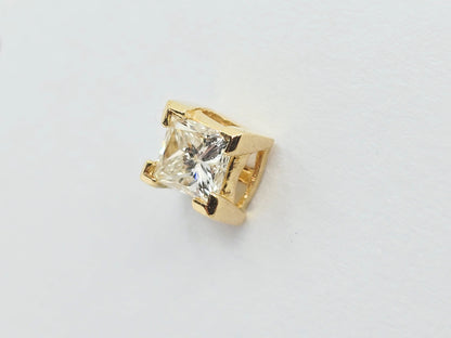 18K Yellow Gold Single Princess Cut White Diamond Stud Earring