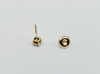 Single 14K Yellow Gold Round Cut Diamond Stud Earring