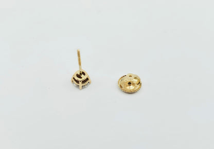 Single 14K Yellow Gold Round Cut Diamond Stud Earring