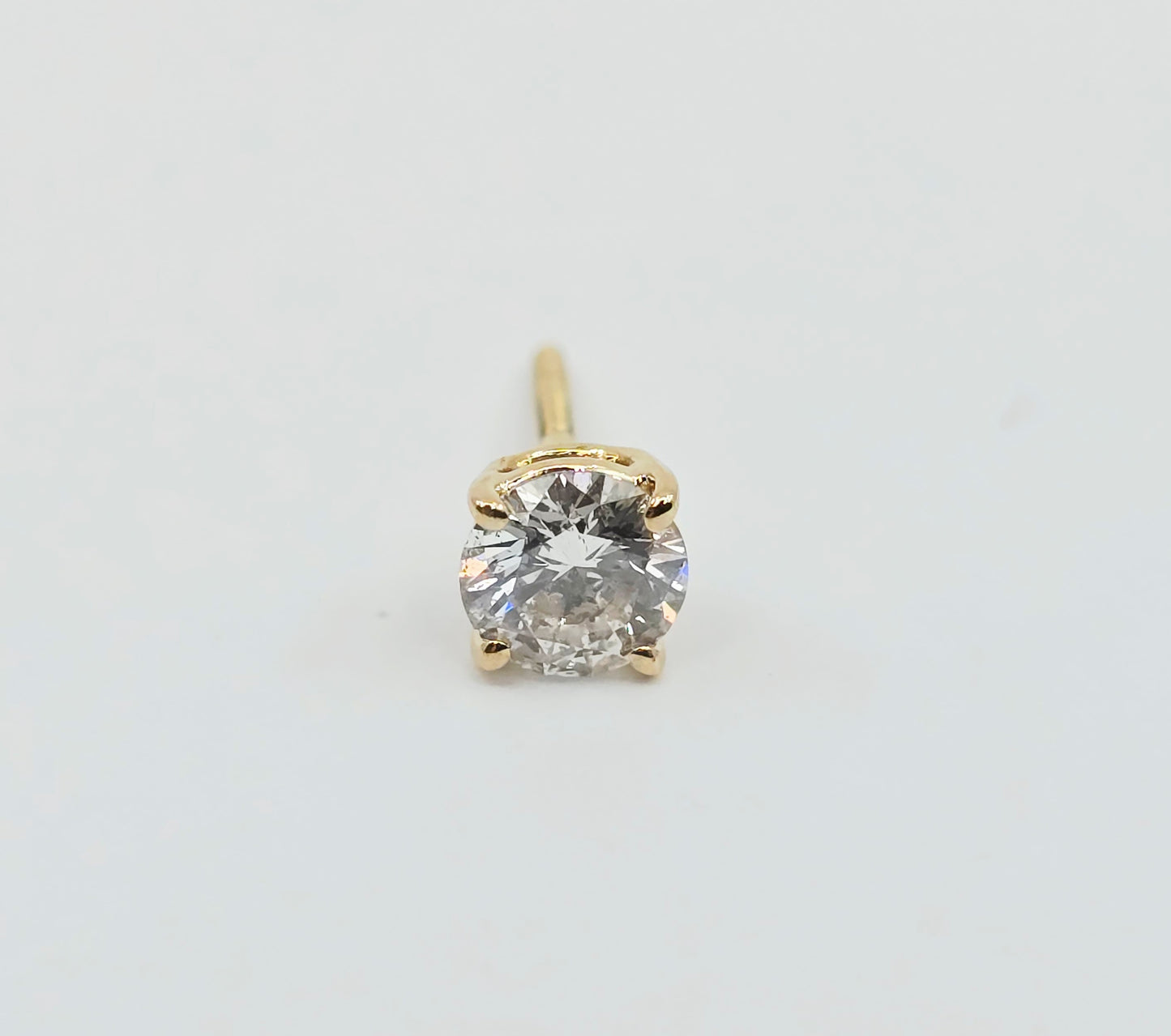 Single 14K Yellow Gold Round Cut Diamond Stud Earring