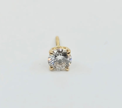Single 14K Yellow Gold Round Cut Diamond Stud Earring