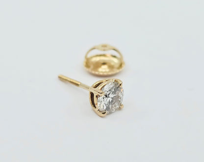 Single 14K Yellow Gold Round Cut Diamond Stud Earring