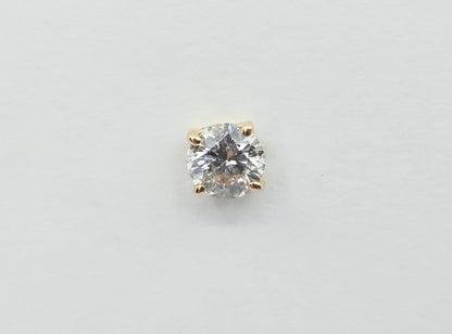 Single 14K Yellow Gold Round Cut Diamond Stud Earring