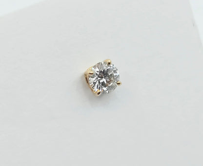 Single 14K Yellow Gold Round Cut Diamond Stud Earring
