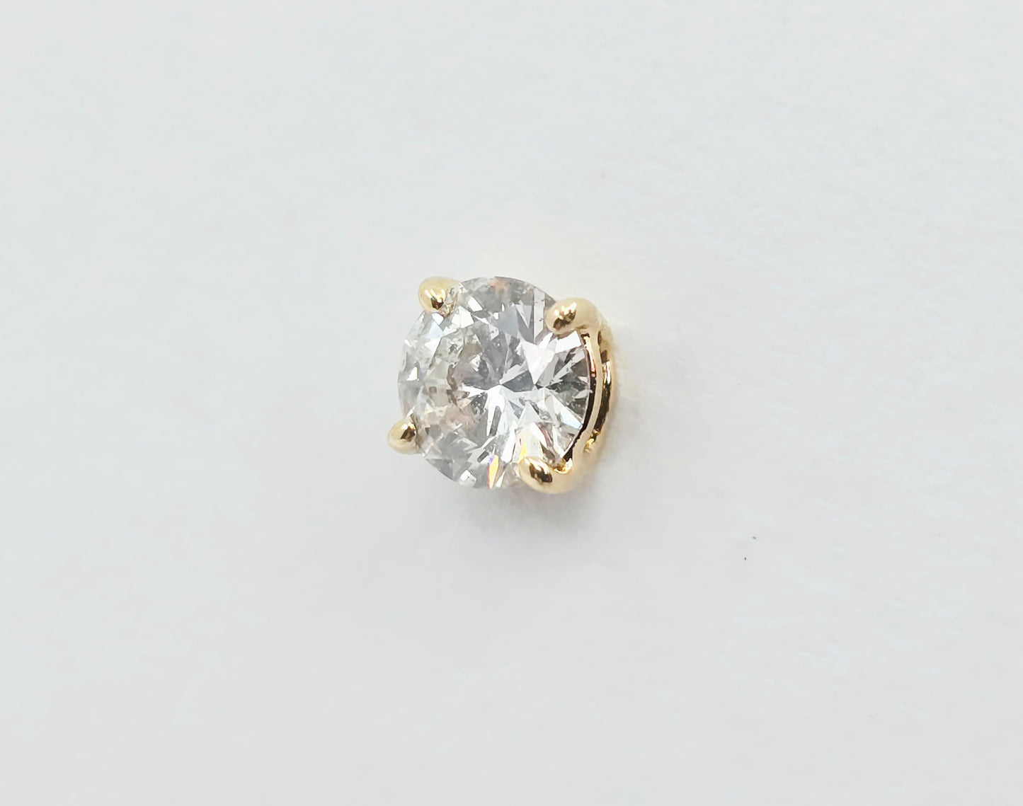 Single 14K Yellow Gold Round Cut Diamond Stud Earring