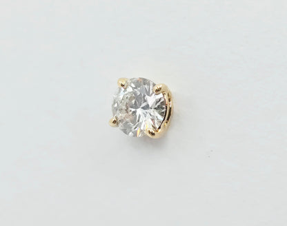 Single 14K Yellow Gold Round Cut Diamond Stud Earring