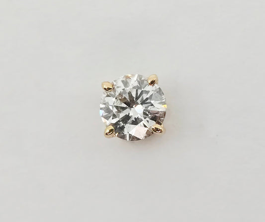 Single 14K Yellow Gold Round Cut Diamond Stud Earring
