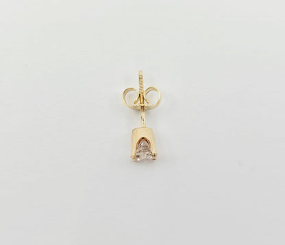 Single 14K Yellow Gold Round Cut Diamond Stud Earring