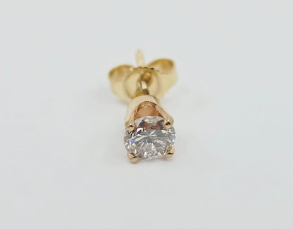 Single 14K Yellow Gold Round Cut Diamond Stud Earring