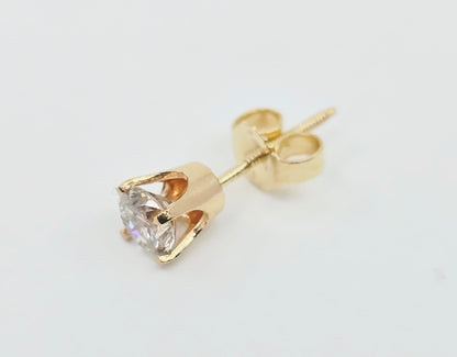 Single 14K Yellow Gold Round Cut Diamond Stud Earring
