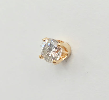 Single 14K Yellow Gold Round Cut Diamond Stud Earring