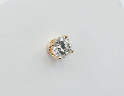 Single 14K Yellow Gold Round Cut Diamond Stud Earring