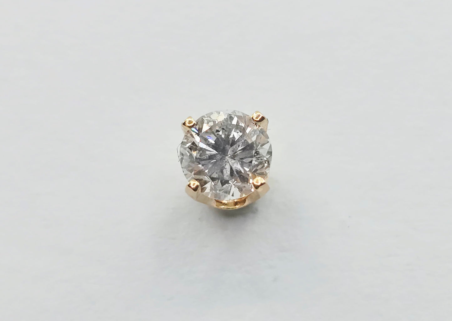 Single 14K Yellow Gold Round Cut Diamond Stud Earring