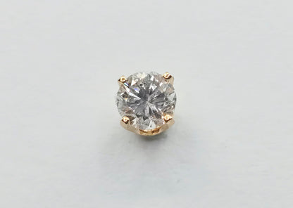 Single 14K Yellow Gold Round Cut Diamond Stud Earring