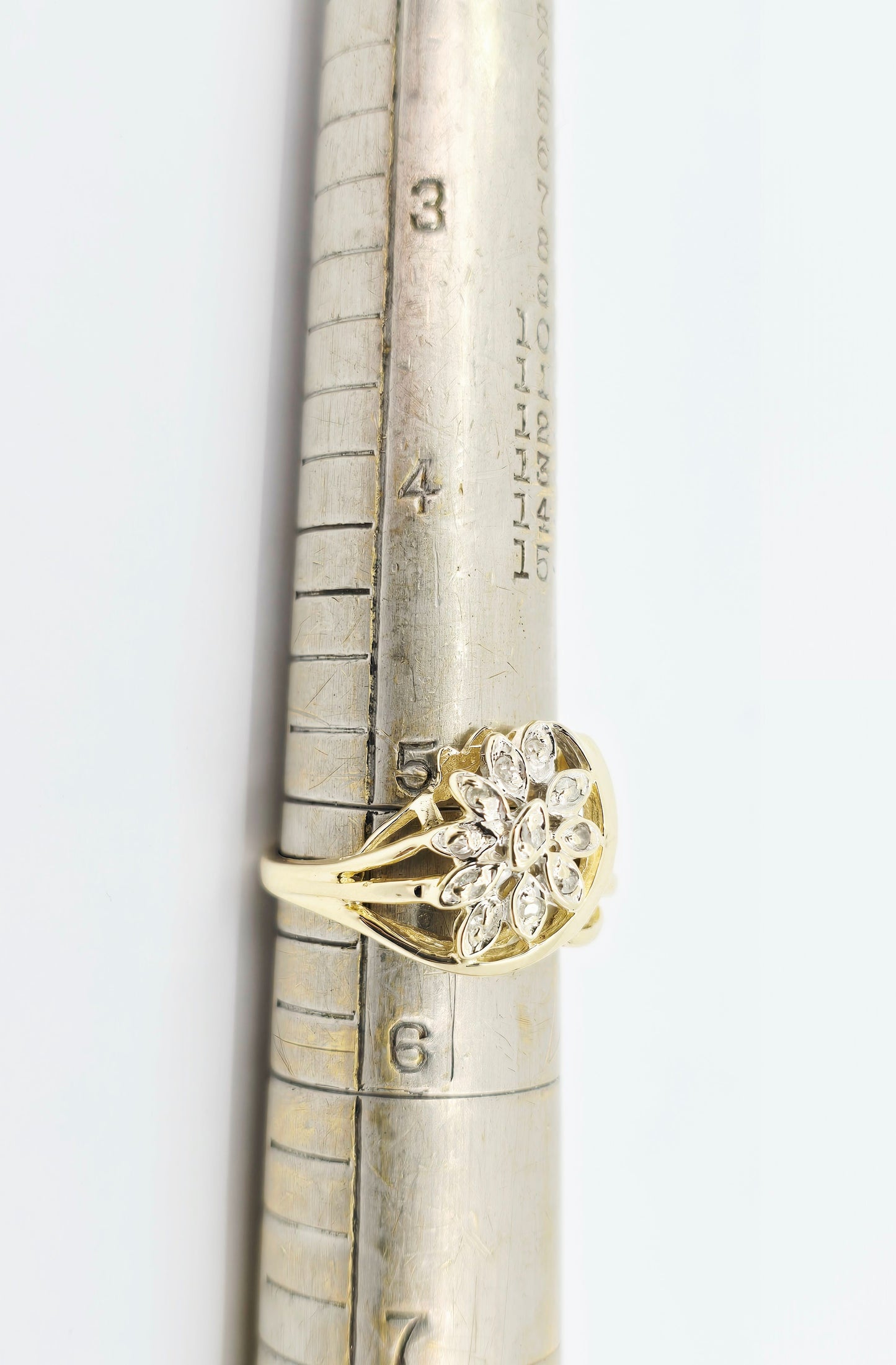 14K Yellow Gold Diamond Flower Ring