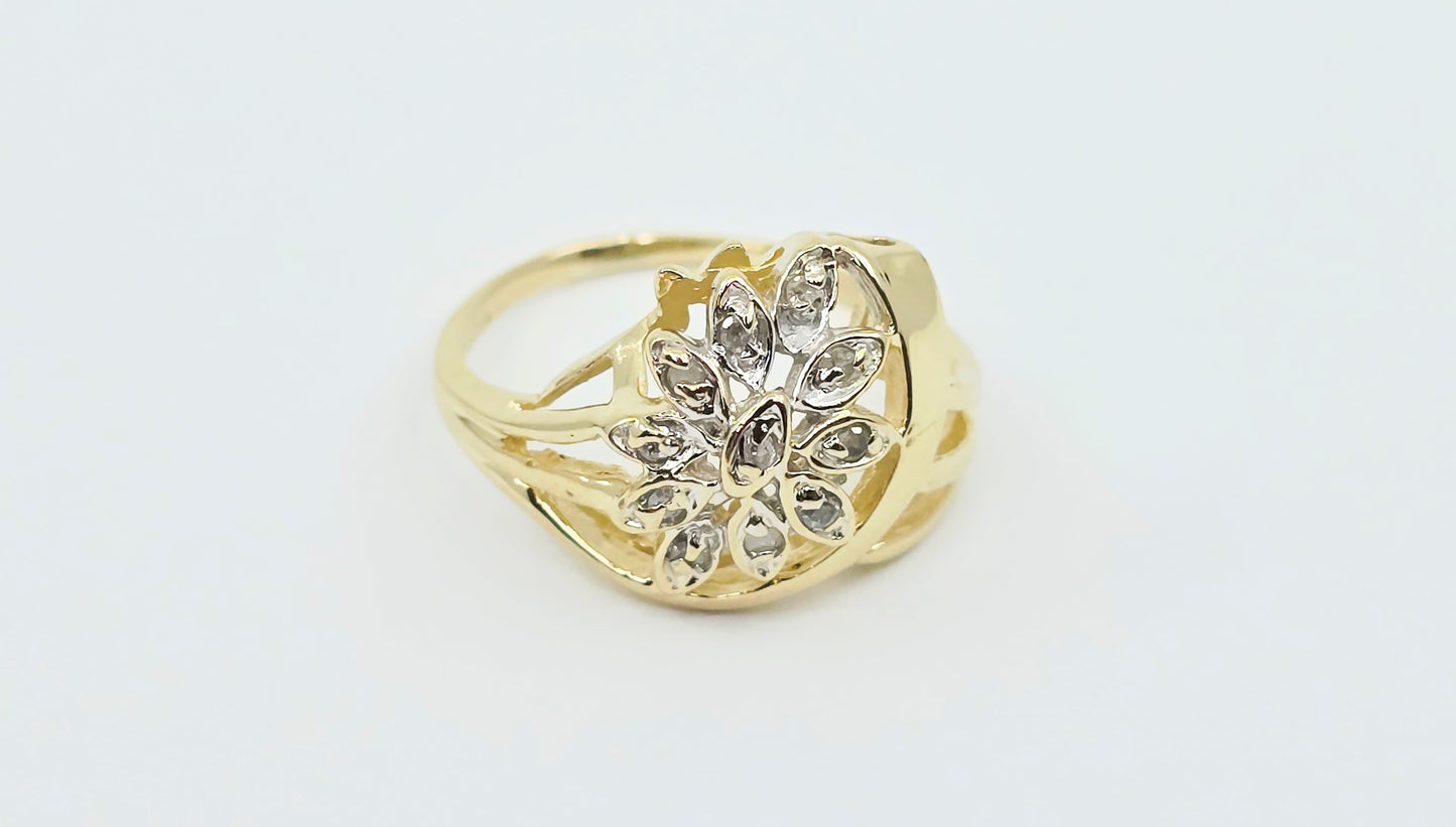 14K Yellow Gold Diamond Flower Ring