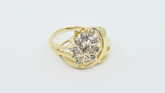 14K Yellow Gold Diamond Flower Ring