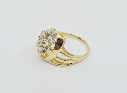 14K Yellow Gold Diamond Flower Ring