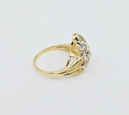 14K Yellow Gold Diamond Flower Ring