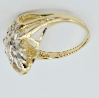 14K Yellow Gold Diamond Flower Ring