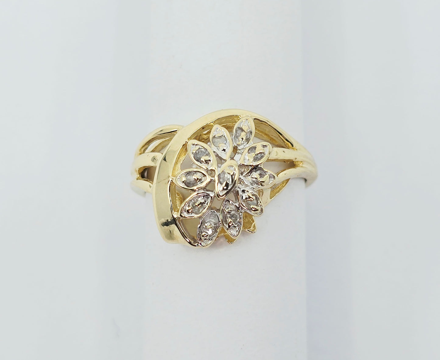 14K Yellow Gold Diamond Flower Ring