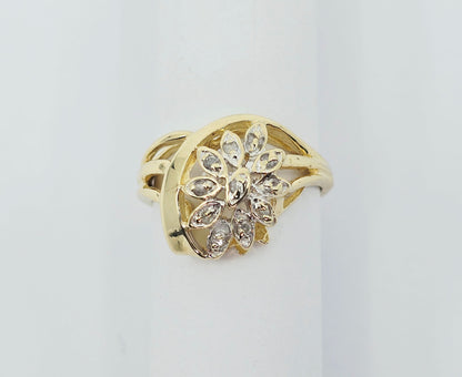 14K Yellow Gold Diamond Flower Ring