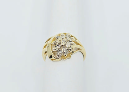 14K Yellow Gold Diamond Flower Ring