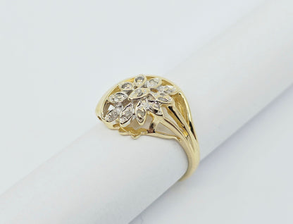 14K Yellow Gold Diamond Flower Ring
