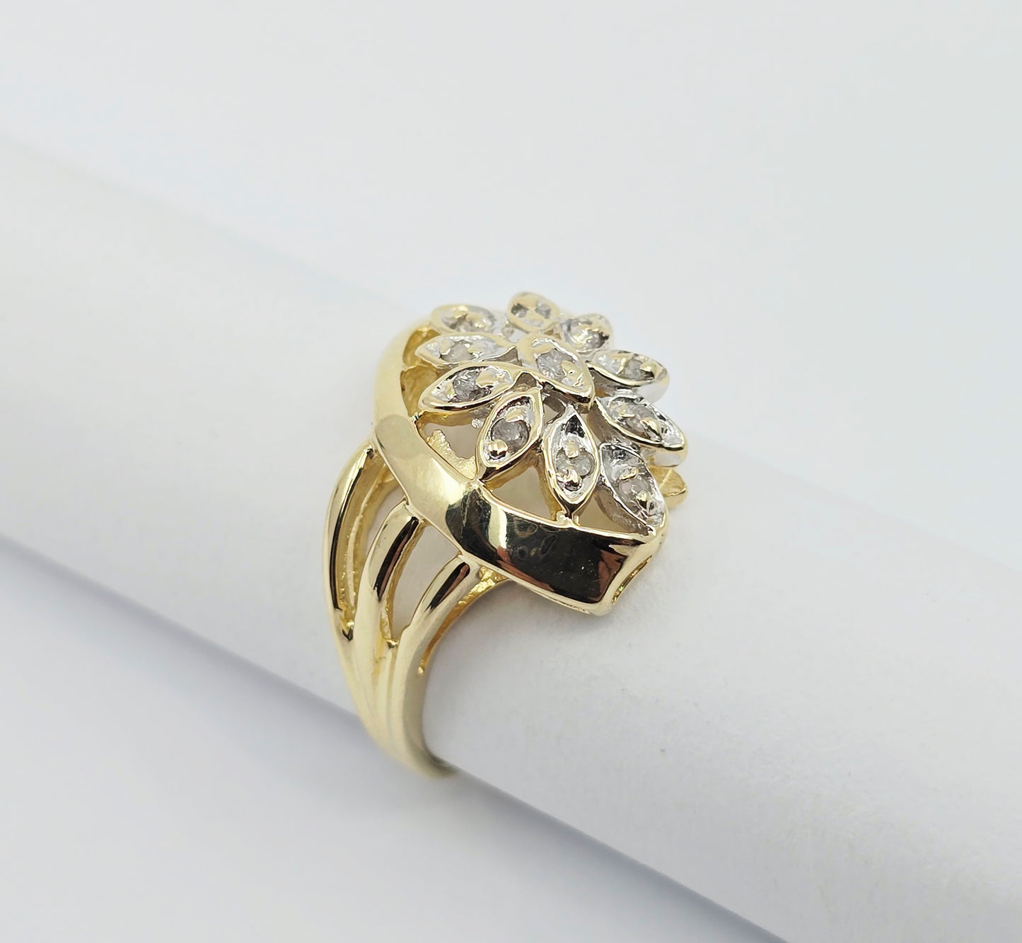 14K Yellow Gold Diamond Flower Ring