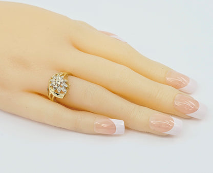 14K Yellow Gold Diamond Flower Ring