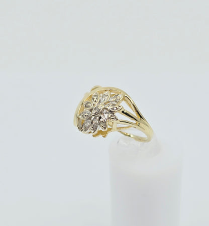 14K Yellow Gold Diamond Flower Ring