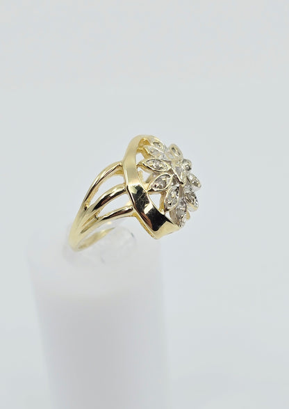 14K Yellow Gold Diamond Flower Ring