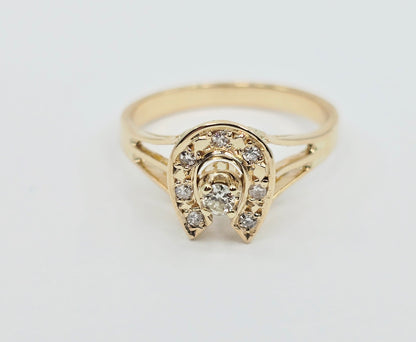 10K Yellow Gold Diamond Horse Shoe Ring