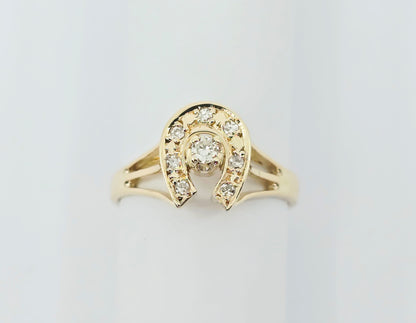 10K Yellow Gold Diamond Horse Shoe Ring