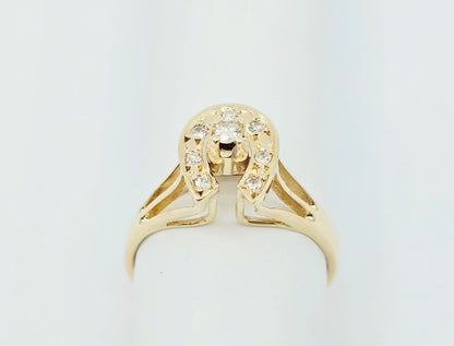 10K Yellow Gold Diamond Horse Shoe Ring