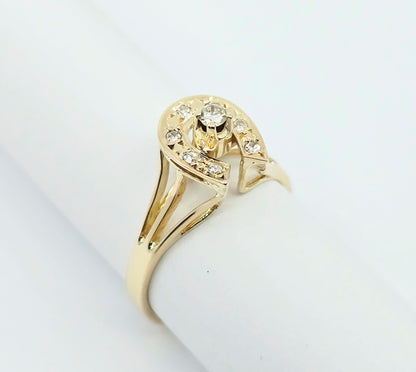 10K Yellow Gold Diamond Horse Shoe Ring